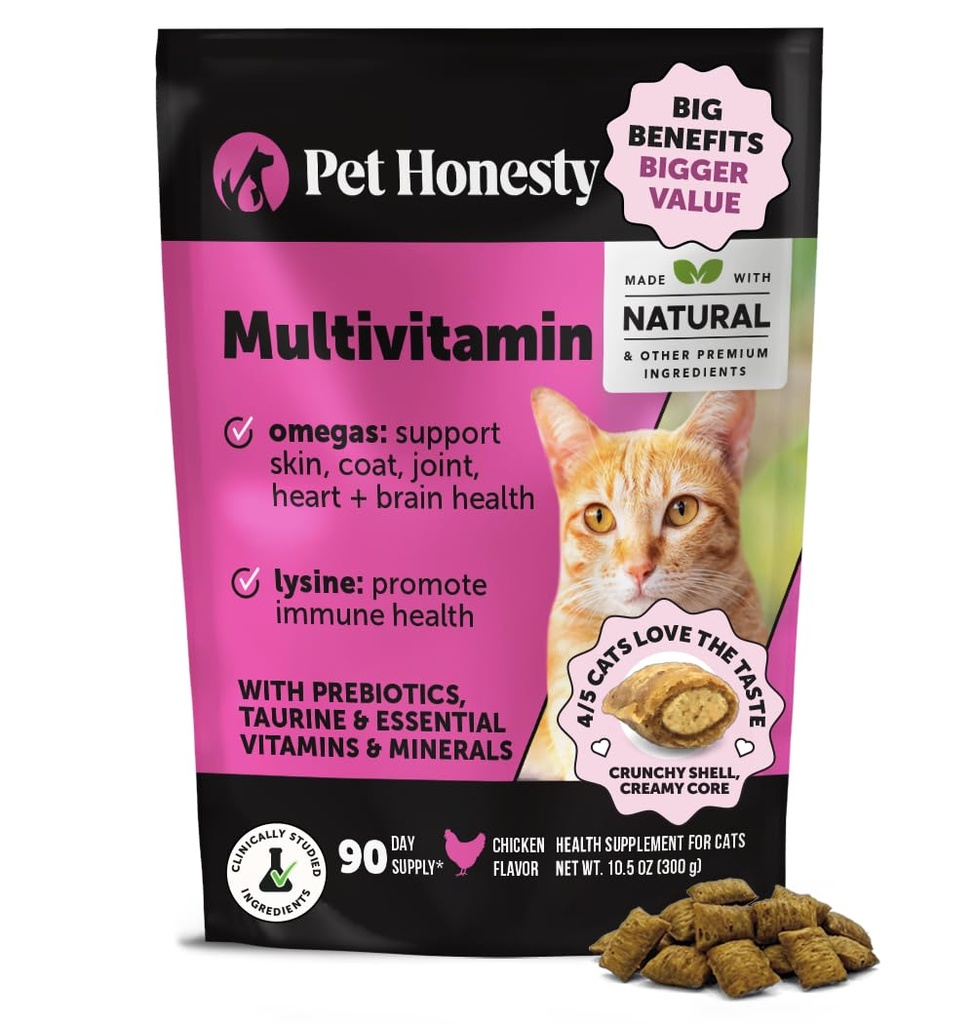 Cat Multivitamin Chews - 고양이는 건강 + 면역, 관절 지원, 피부 & 외투 및 소화를위한 고양이, 고양이를위한 비타민 - 닭 (90 일 공급)