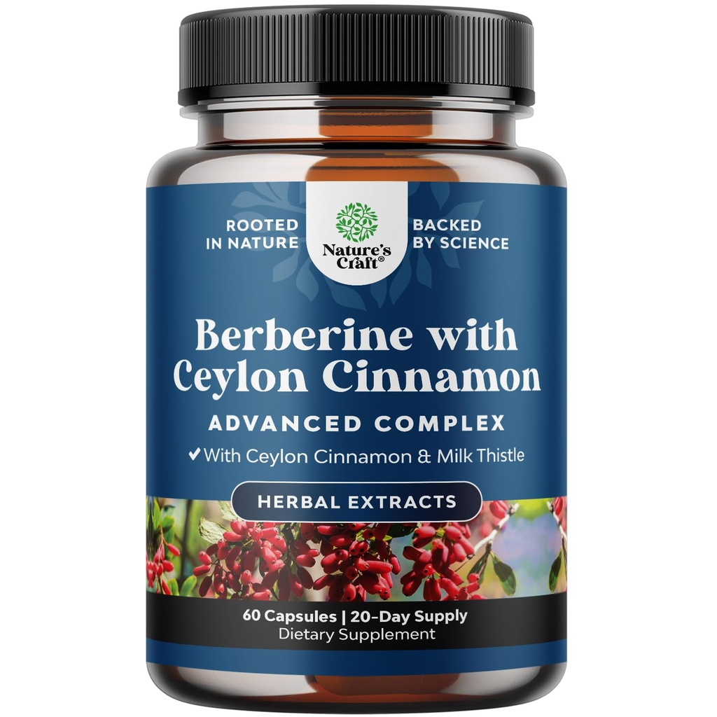 서빙 복합체 당 배양 Berberine 플러스 1200mg - Ceylon Cinnamon 캡슐 플러스 Silymarin 우유 이틀 추출물 - 심장 건강과 설탕 지원 60 캡슐을 위한 활동적인 PK