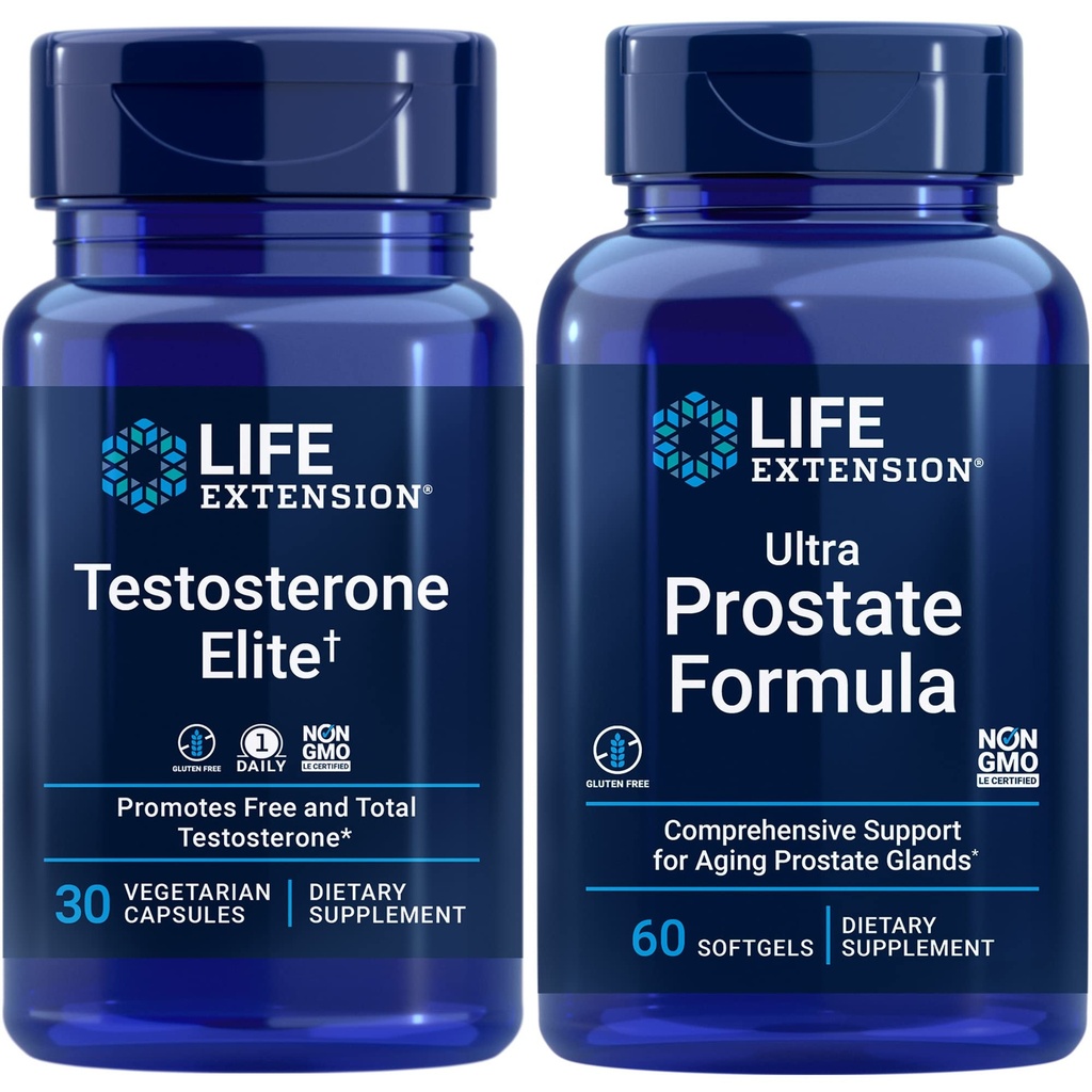 Life Extension Testosterone Elite, 30 채식 캡슐 | Ultra Prostate Formula, 60 softgels | 건강한 전립선, 테스토스테론 생산 지원, 남성용 보충제