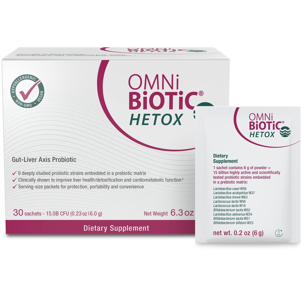 OMNi BiOTiC HETOX Probiotic Liver Detox - Bifidobacterium & Lactobacillus Probiotic 보충 - Hypoallergenic Gut-Liver 지원 - 남성과 여성을위한 비 GMO Detox 클렌징