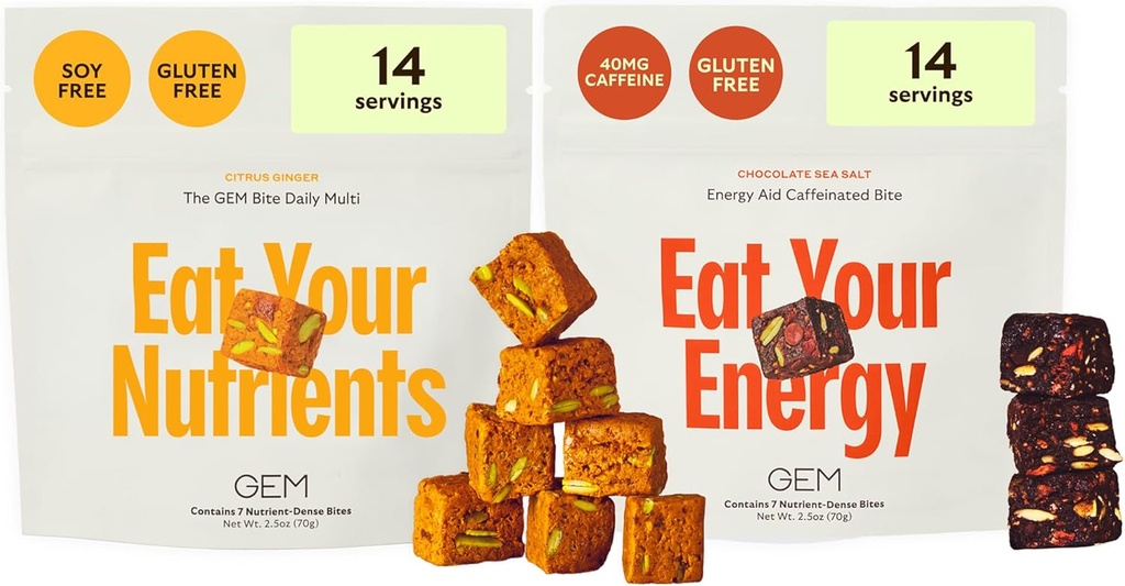 GEM Daily Superfood and Energy Support for Women & Men, Essential 20 + Whole-Food Vitamins, Minerals, superfoods, prebiotics, Clean Energy Variety Pack, 28 서빙