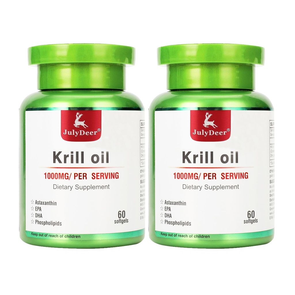오메가-3s EPA, DHA, Astaxanthin 및 Phospholipids 60 Softgels 보충교재를 가진 2개의 병 남극 크릴 기름 1000 mg는 합동, 심장, 뇌 및 Immunity - 120 Softgels를 위한 물고기 경간 없음