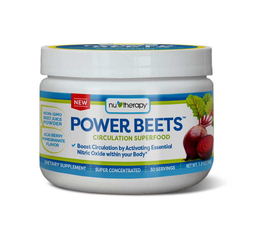Nu-Therapy Power Beets - Super Concentrated Circulation Superfood - Dietary Supplement - 맛있는 Acai Berry Pomegranate 풍미 - Non-GMO Beet Juice Powder - 30 서빙, 레드, 5.8 오닉스 (팩 1)