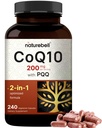NatureBell CoQ10 200mg with PQQ, 240 Veggie 캡슐 | 안정적인 높은 흡수 형태 - 심장, 에너지 건강을위한 산화 지원 - 추가 강도 Coenzyme Q10 보충