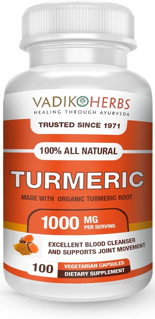 Vadik 허브 유기 심황 쿠르쿠민 1000 mg | (100 vegicaps) | 미국에서 만든 | Trusted since 1971