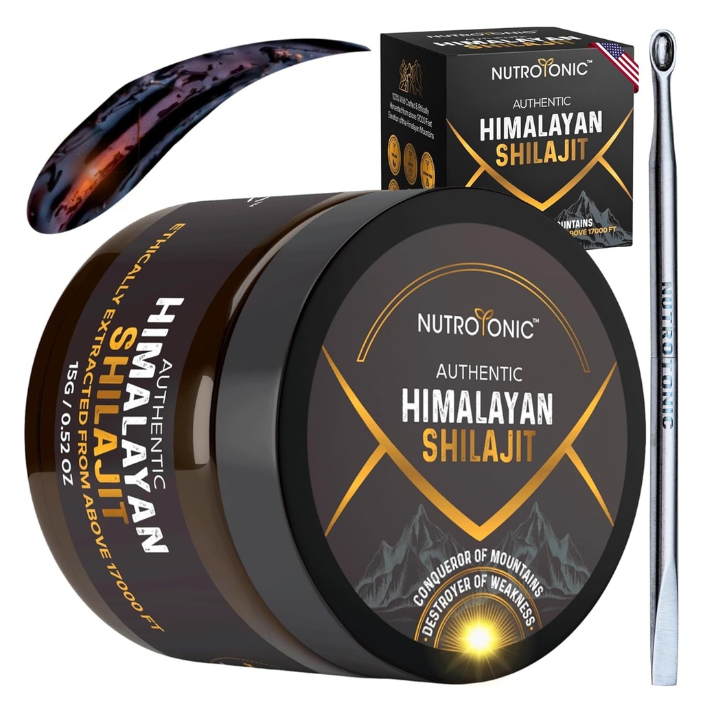 NutroTonic® Authentic Himalayan SHILAJIT® | 60 Days Sun Dried Organic Most Potent Premium Resin | 안전용으로 시험되는 실험실 | Fulvic Acid의 천연 원천 +10%