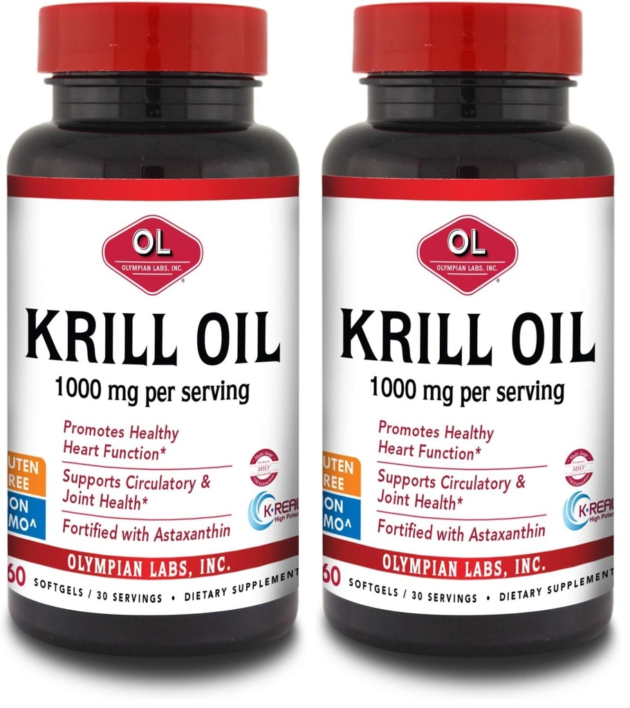 Olympian Labs Antarctic Krill Oil, Astaxanthin, Omega-3, EPA, DHA, Immune, Joint & Brain Support, 60 Softgels (패킹 2)