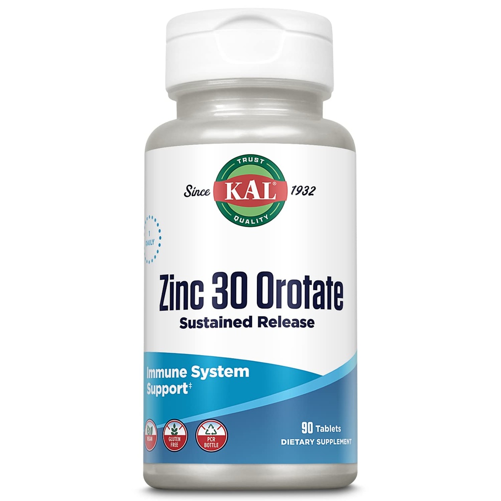 KAL 아연 Orotate 30mg의 지속된 방출, 킬레이트 아연 정제, 면역 지원 보충교재, 단백질 종합, 메타볼리즘, 에너지 지원, Vegan, 글루텐 자유로운, 60 일 보장, 90의 서빙, 90의 정제