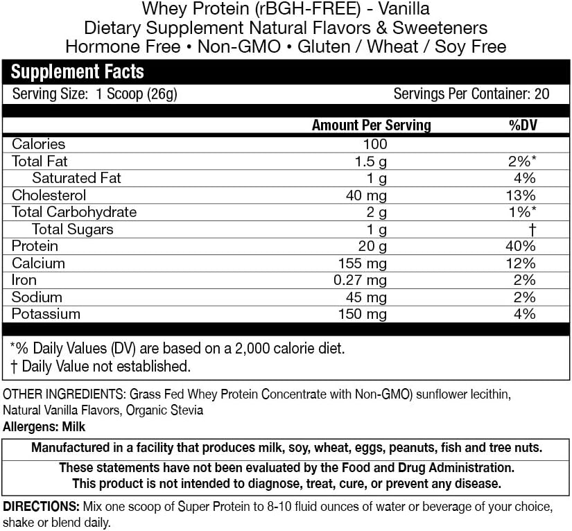 Fortifeye Super 뉴질랜드 잔디 Fed Whey Protein 바닐라 맛, 20 서빙, 1 팩 - 운동, 스포츠 영양 및 Immune 시스템을 개선하기위한 Non-Denatured Organic Grass Fed Whey Protein Powder