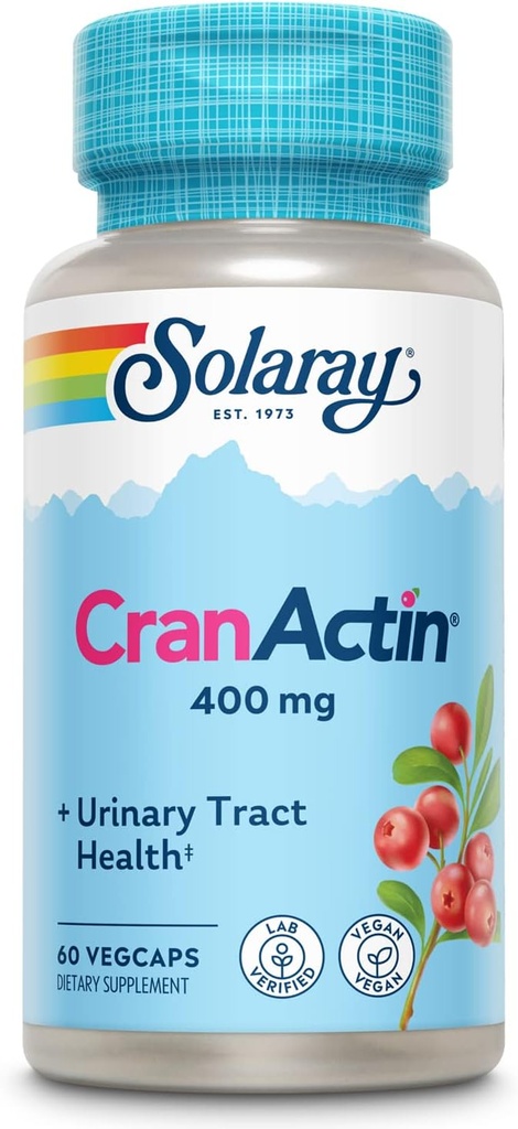 SOLARAY CranActin Cranberry Extract 400 mg - 여성 및 남성을위한 크랜베리 보충제 - 비타민 C와 Bladder 및 Urinary Tract Health Support - Vegan, 60 일 보증 (60 CT)