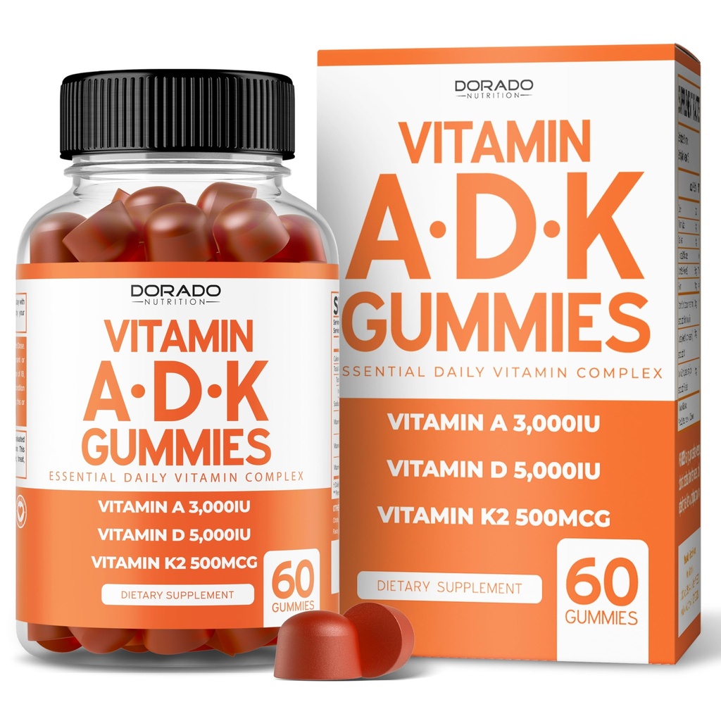 ADK Gummies 비타민 D3 K2 (60 설탕 무료 Gummies) 비타민 D3 K2 10000iu / 5000iu - D & K와 보충 - 10 Vegan 보충 - 맛있는 라즈베리 맛 - 비 GMO 및 미국 - 60 개