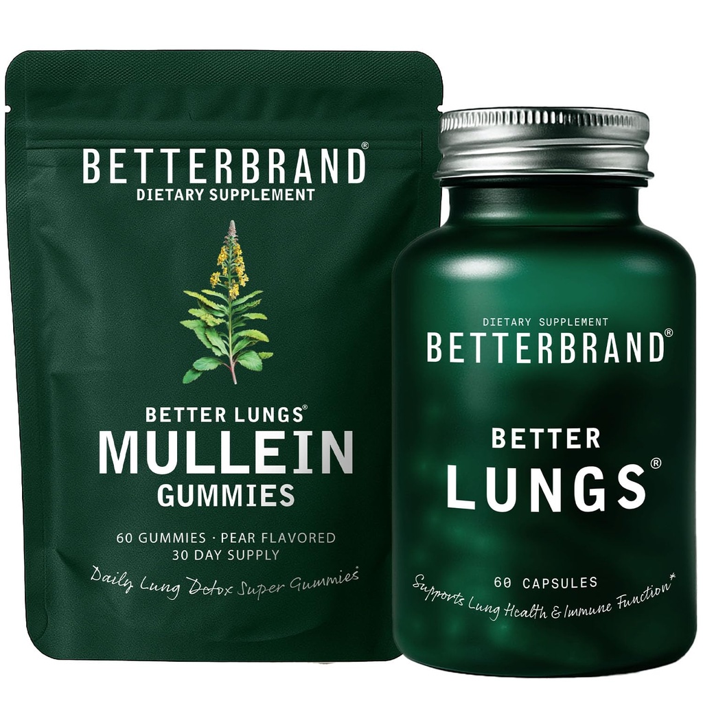 Betterbrand Better Lungs 건강 팩 - BetterLungs & Mullein Gummies - 완전한 호흡 웰빙 팩 : BetterLungs & Mullein Gummies - 30 일 공급