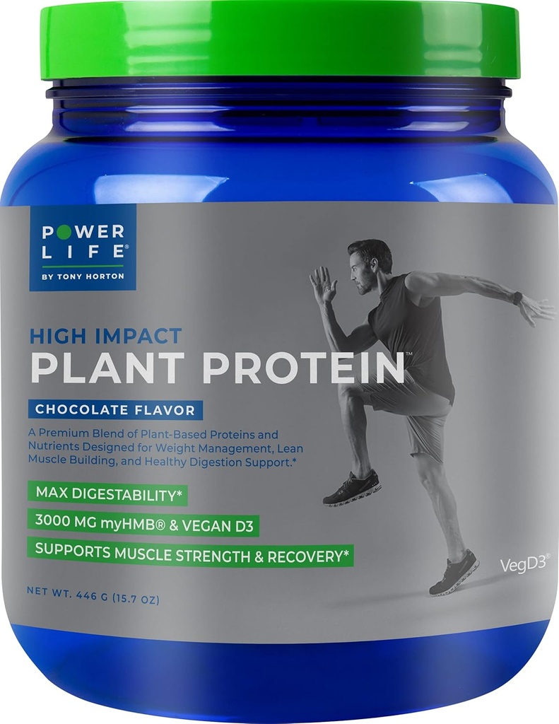 POWERLIFE Tony Horton HMB의 3000 MG를 가진 고 영향도 식물 단백질 분말, 식물 기초를 두어, 설탕 없음, Vegan, 친절한 Keto, 비 GMO (Chocolate)