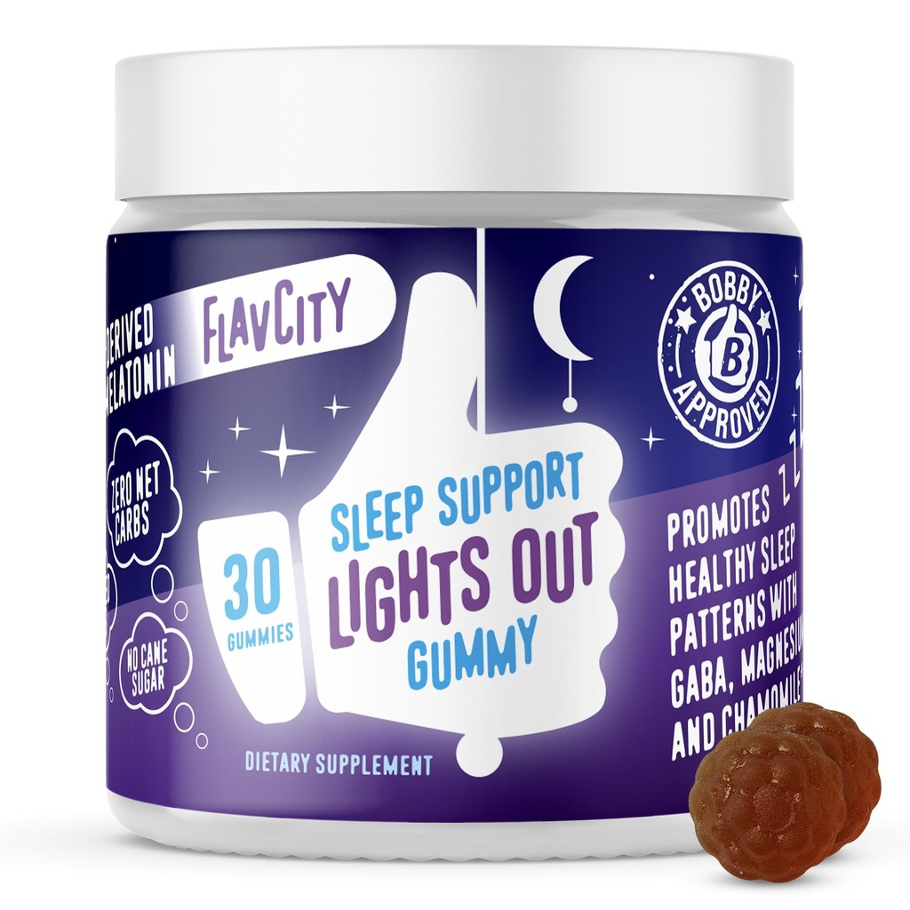 FlavCity Melatonin Sleep Gummies for Adults, Lights Out Gummy - 공장 기반 GABA, Magnesium & Chamomile for Deep & Restful Bedtime, 30 일 공급을 가진 Chewable 수면 지원 보충교재