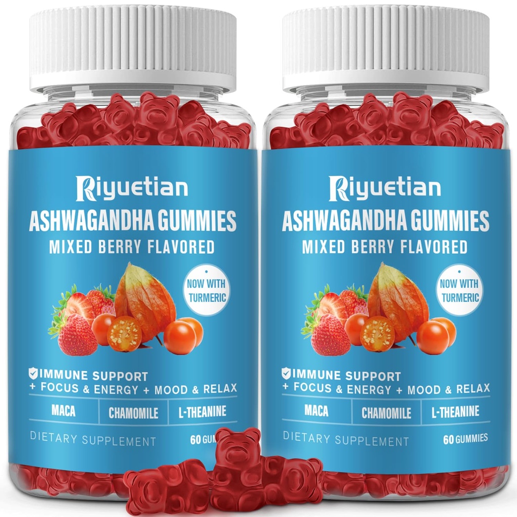 Ashwagandha Gummies for Women & Men - 면역 지원 및 증가 에너지 - 남성 및 여성을위한 Ashwagandha 보충제 - 천연 딸기 맛 (120 개)