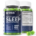 NEVISS Melatonin - 성인을위한 무료 수면 보조 구미 - 마그네슘 글리세라이드 구미 | GABA, L-Tryptophan, 마그네슘, Ashwagandha - Non-Habit Forming, Deep Relaxation - Vegan, 레몬 맛, 1Pack