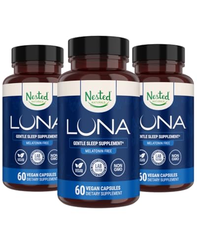 Nested Naturals Luna Melatonin Free, 초본 수면 보충 W / Chamomile, Valerian, L-Theanine, 180 Vegan 캡슐 (60 캡슐)