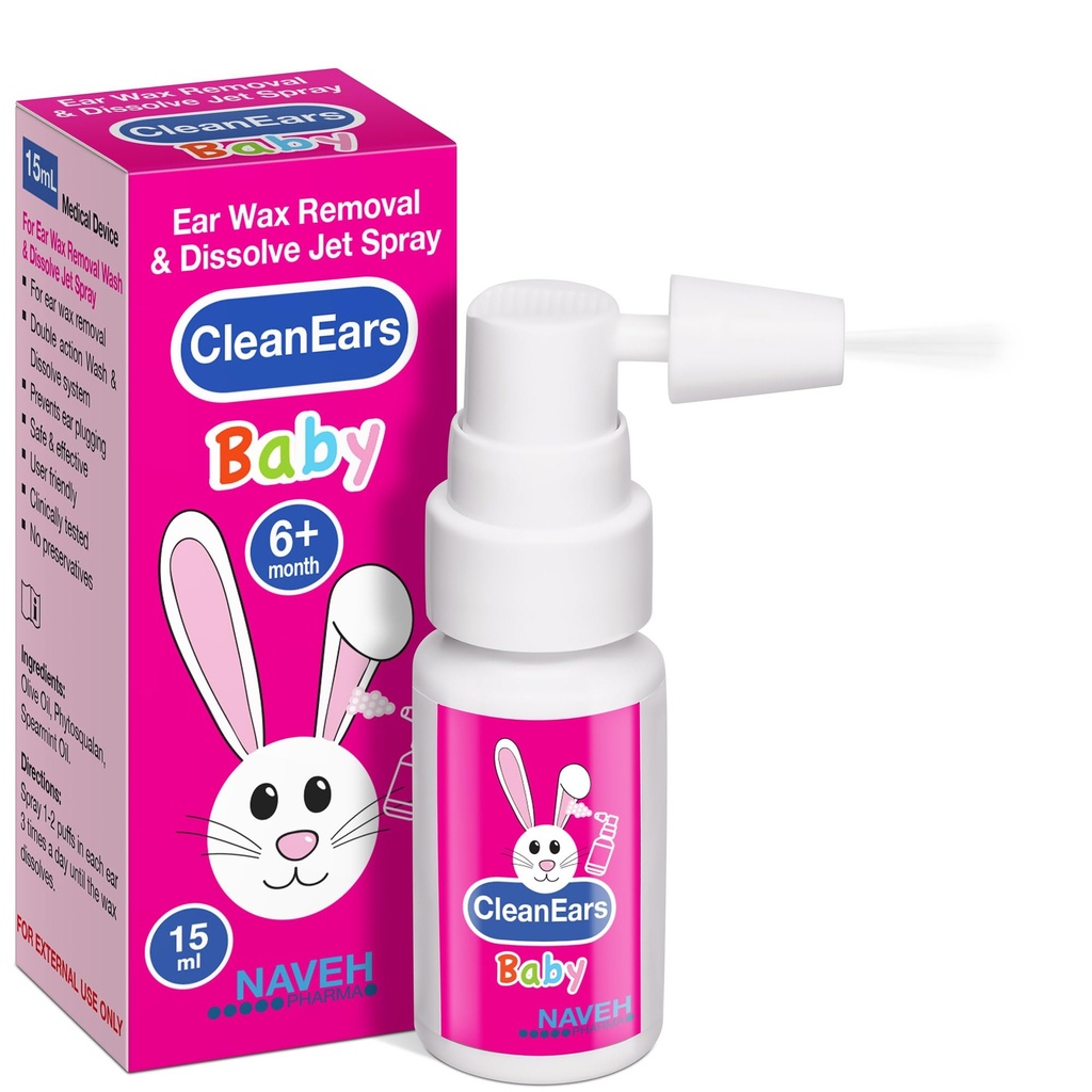 NAVEH PHARMA® CleanEars Baby|빠른 행동 이어 왁스 제거 스프레이 | 끊어지며, 1개의 치료에 이어왁스를 용해 | 임상적으로 입증된 300% 더 효과적인 | 미네랄 오일, Gentle&Safe | 0.5 OZ