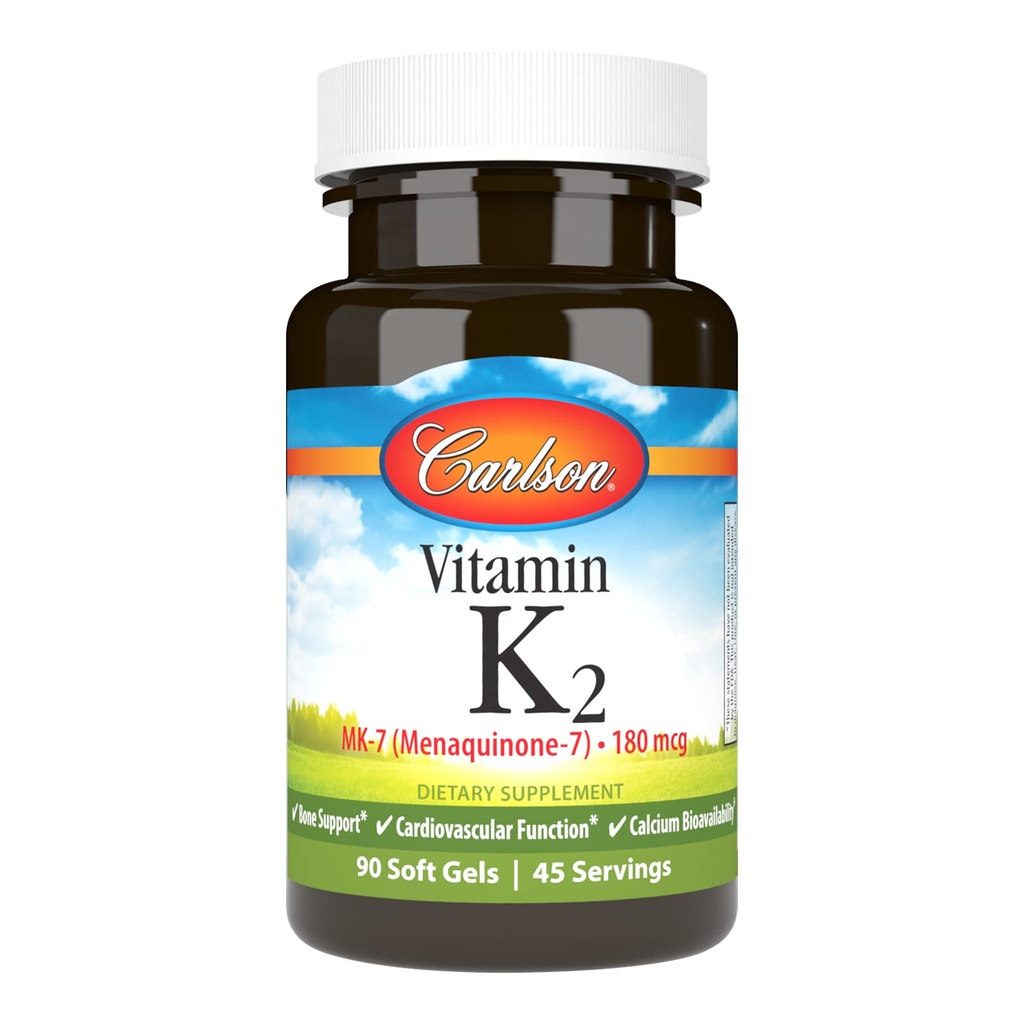 Carlson - 비타민 K2 MK-7 (Menaquinone), 180 mcg, 뼈 지원, 칼슘 Bioavailability, K2 비타민, 비타민 K-2, 90 Softgels