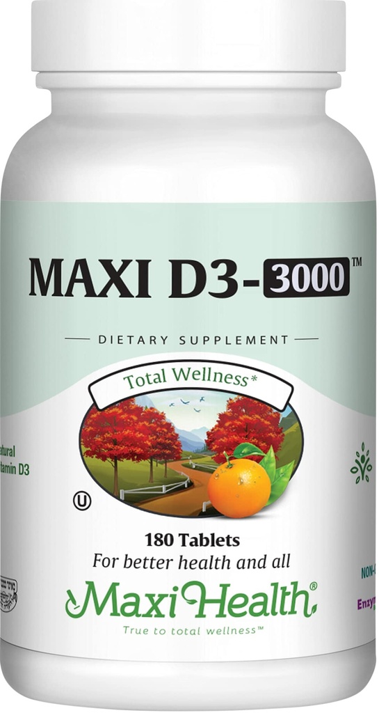 Maxi 건강 비타민 D3 3000 IU 75 mcg 비타민 D 보충 건강한 뼈, 치아, 면역 지원 - VIT D3 보충 쉽게 삼키기 비 GMO, 남성과 여성을위한 보충 – 코셔 (180 정제)