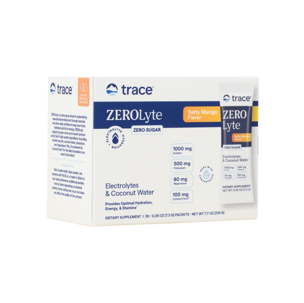 Trace Minerals ZeroLyte - 음료 혼합 분말 지원 Hydration & Energy - 원조 건강한 Nerve & 근육 기능 - 지원 심장 & 소화 건강 - 짠 망고, 30 Packets (30 서빙)