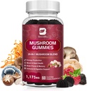 버섯 Gummies, Reishi, Chaga, Cordyceps & More for Adult, Brain, Focus, Cognitive & Immune Health, Vegan, Raspberry flavor, 60 Count 지원