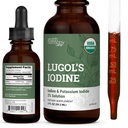 유기 Lugol의 Iodine, Iodine 및 칼륨 Iodide 2% 해결책 3000 mcg - 여성 & 남자를 위한 Thyroid 지원을 위한 액체 보충교재 하락, 대사 건강, Detox Boost - 비 GMO, 395 서빙 (2 Oz)