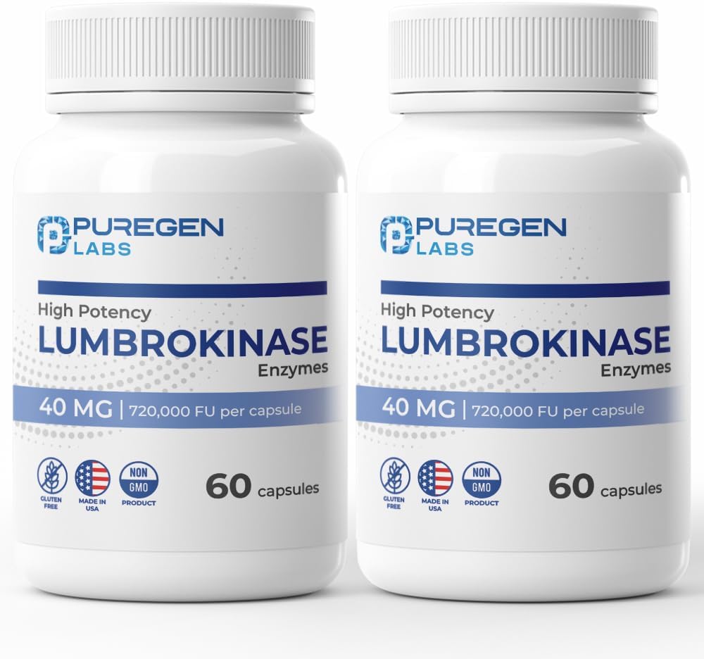Puregen Labs Lumbrokinase 40mg per Capsule High Potency Supplement | High Activity Lumbrokinase Enzymes | No Harmful additives | Non-GMO | 글루텐 프리 | 미국 - 총 120 채식 캡슐