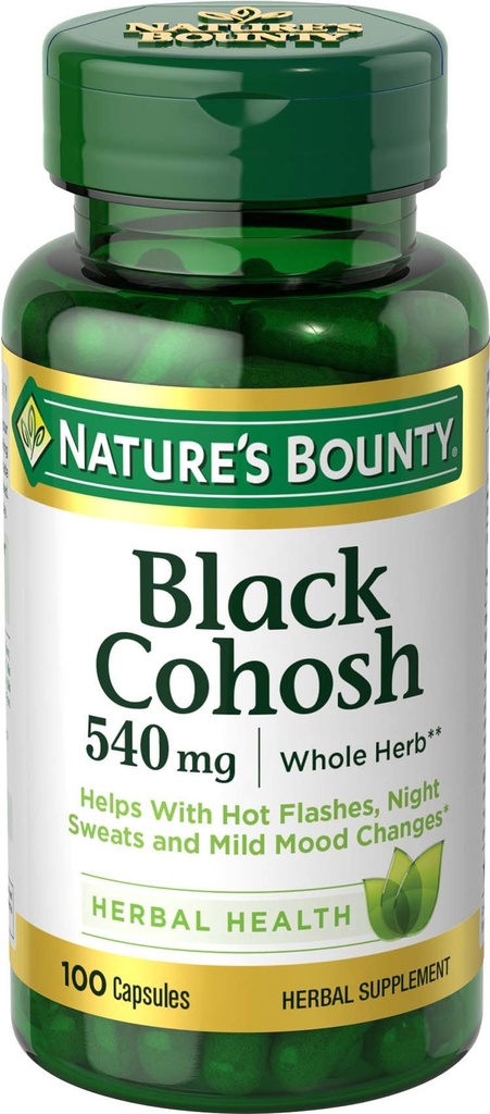 자연의 Bounty 검정 Cohosh 뿌리 알약과 초본 건강 보충교재, 자연적인 Menopausal 지원, 540 mg, 100개의 캡슐