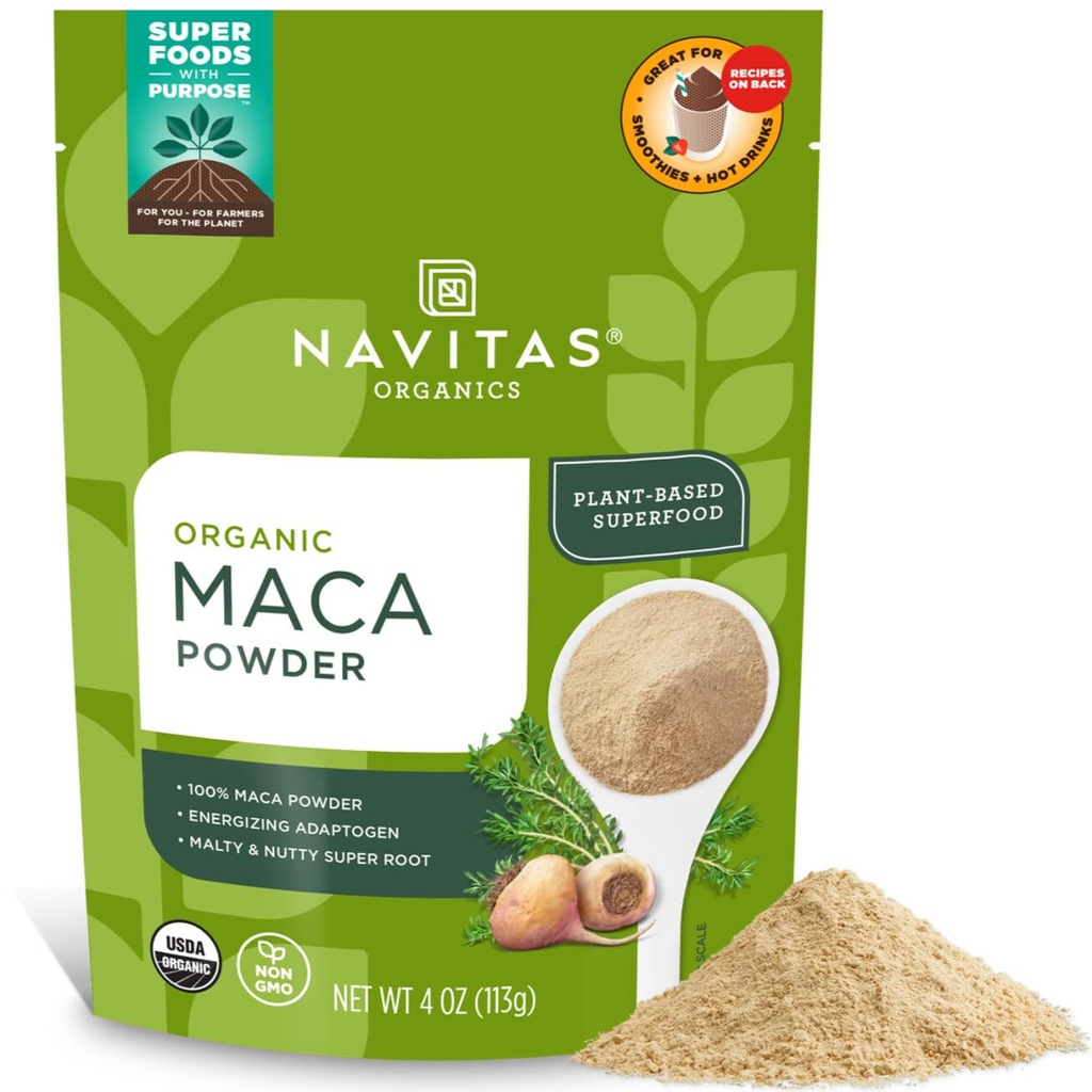 Navitas Organics Maca Powder – Adaptogen Smoothies, Lattes, Baking & More – Energize & Balance - USDA Organic, Non GMO, Vegan, 글루텐 무료 (4oz. Bag, 23 서빙)