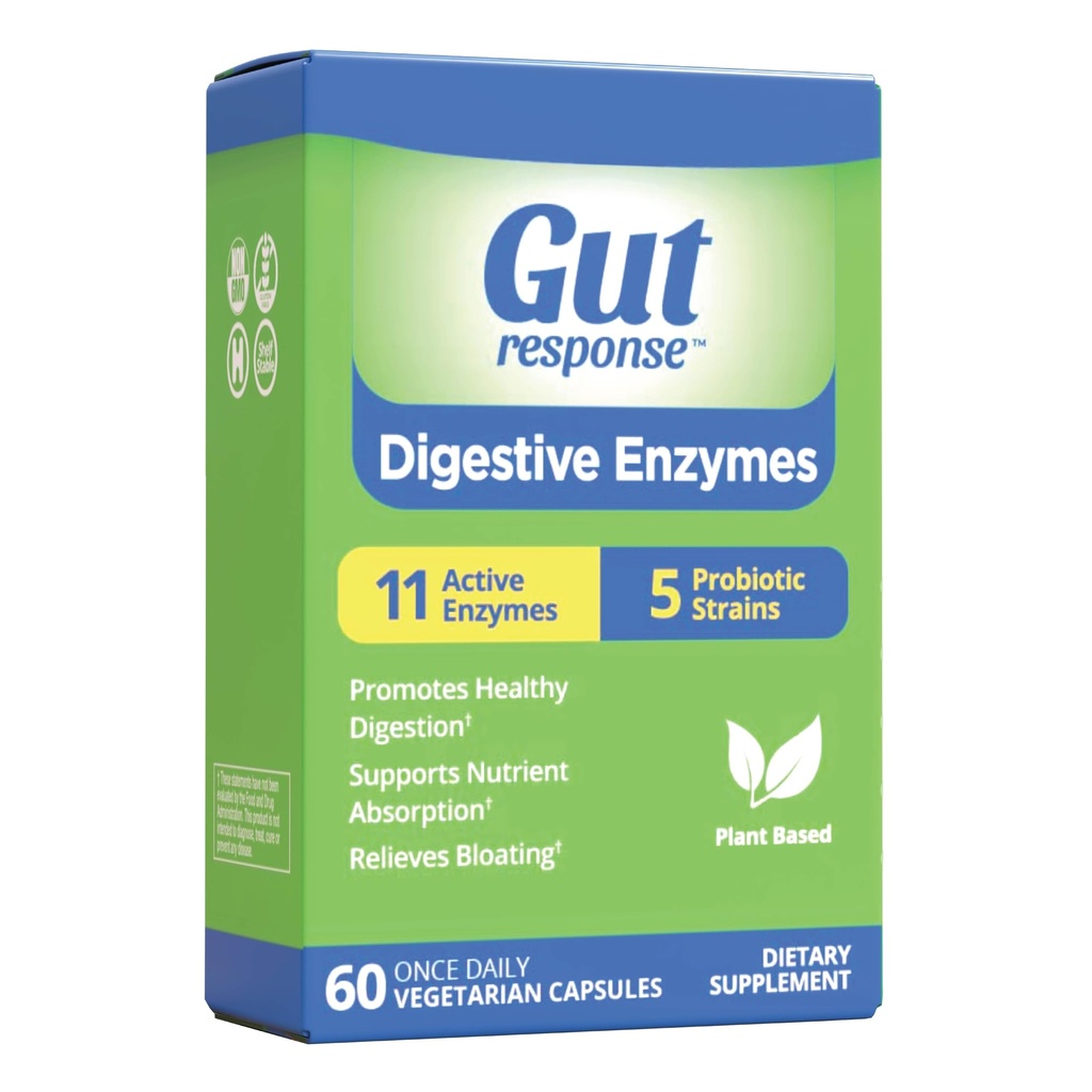 소화 효소, 소화 지원, 완화, 5 Probiotic Strains, 11 활성 효소, 60 캡슐