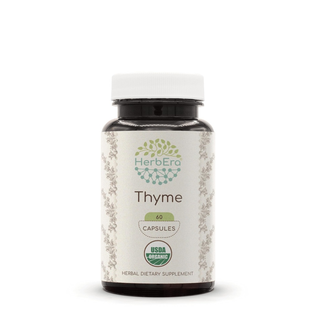 HerbEra Thyme USDA 유기 60 캡슐 | 천연 초본 보충 | 인증 유기농 채식 캡슐 및 유기 Thyme (Thymus Vulgaris) 건조 잎 (60 캡슐)