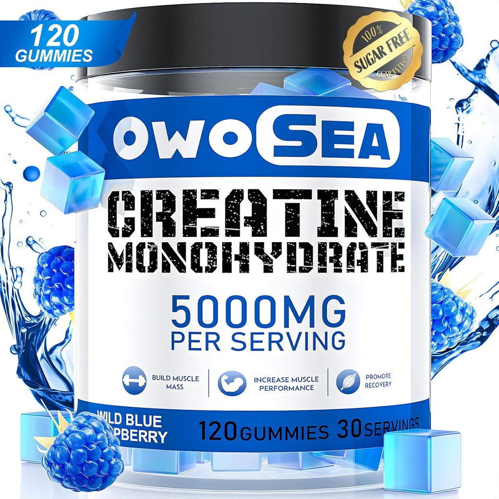 근육 지원 에너지 부스트를 위한 서빙 당 남자 & 여자 5000mg Creatine Monohydrate를 위한 Creatine Monohydrate Gummies 120 조사 Chewable 5g Creatine 보충교재 설탕 자유로운 Vegan (1 팩, 파란 나무 딸기)