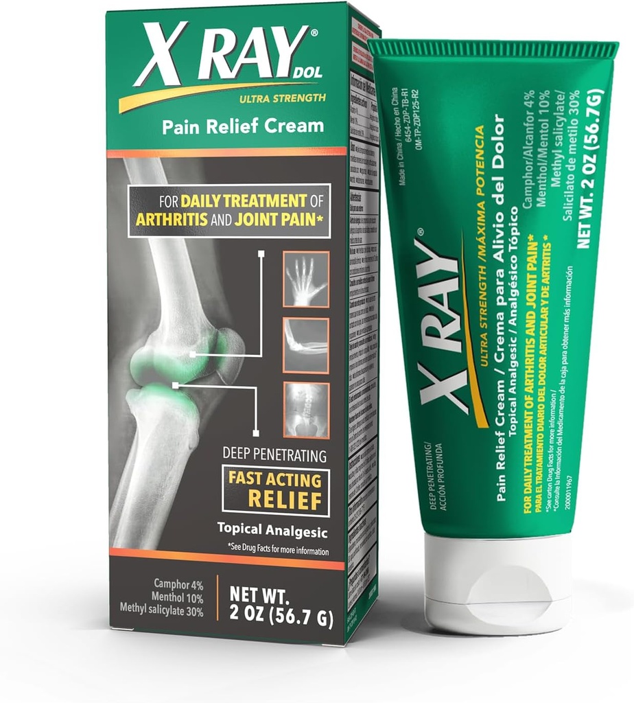X Ray Dol Topical 관절염 통증 Reliever 크림, 매일 관절 및 근육 통증, 전체 처방 강도, 빠른 행동 완화, 2 온스