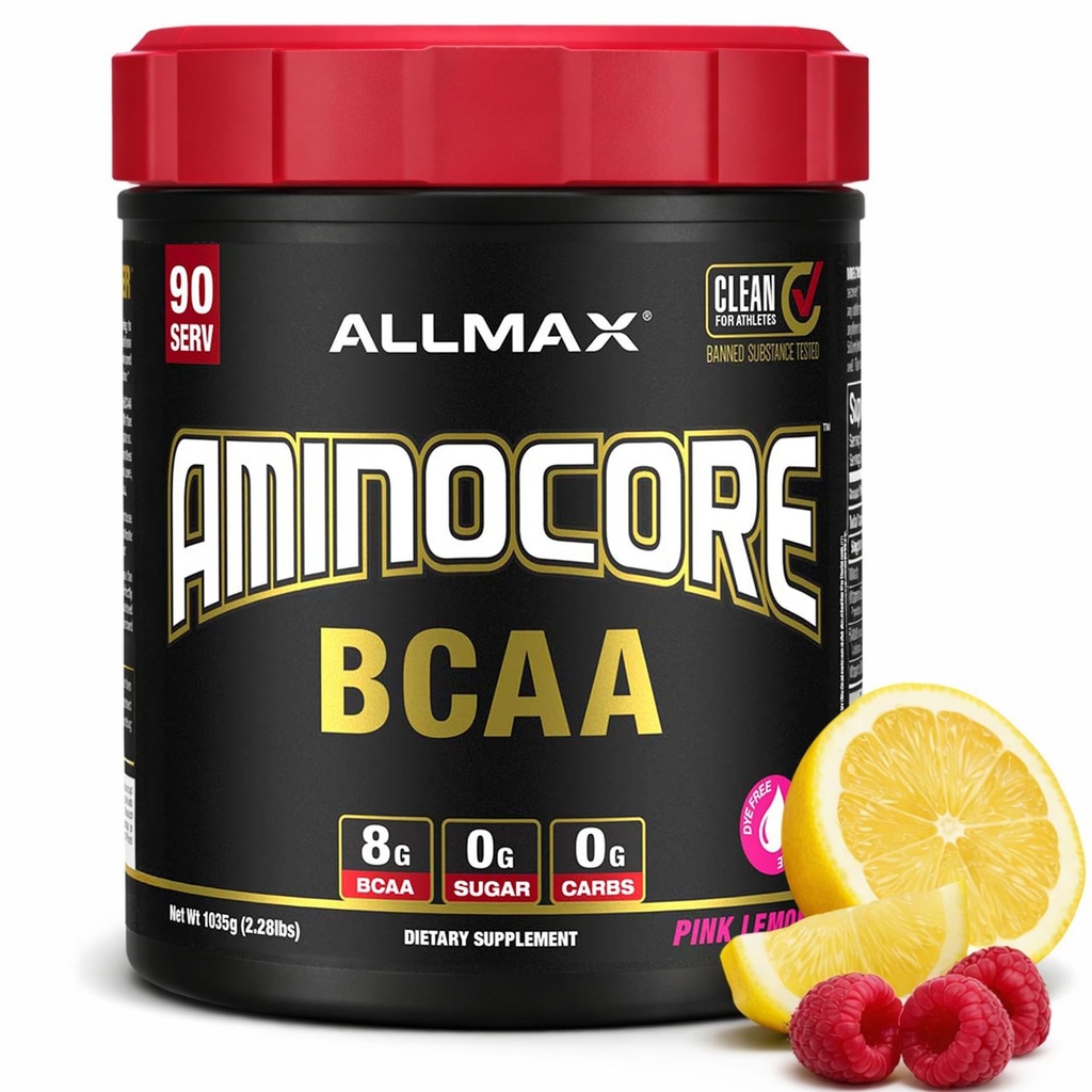 ALLMAX 영양 AMINOCORE BCAA, 분홍색 Lemonade - 945 g 분말 - B 비타민 - 충전물 없음 또는 Non-BCAA 아미노 - 설탕 자유로운 - 90의 서빙 당 분기된 사슬 Amin 산의 8.18 그램 -