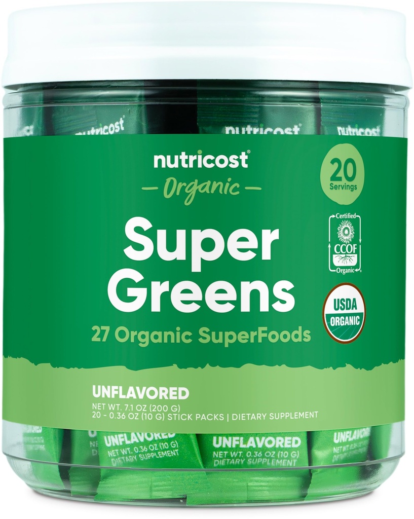 Nutricost 유기 슈퍼 그린 (Unflavored) 20 Stickpacks - 글루텐 프리, 비 GMO