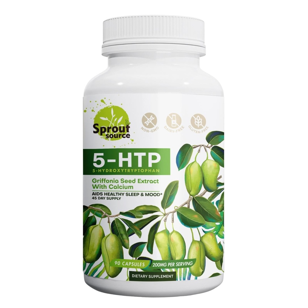 5-HTP 보충 200mg, 칼슘과 건강한 수면 & 무어 지원 – 비 GMO, 글루텐 - 무료 90 캡슐