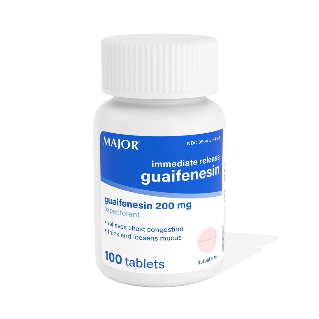 중요한 Immediate 방출 Guaifenesin - 가슴 혼잡, 얇은 및 Loosens Mucus - 200 mg - 100 정제를 구호하십시오
