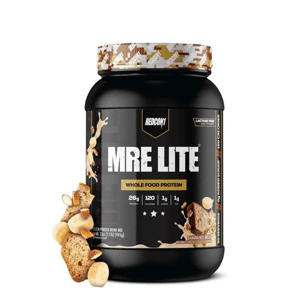 REDCON1 MRE Lite 전체 식품 단백질 분말, 바나나 너트 빵 - 동물 단백질 혼합과 낮은 Carb & Whey 무료 식사 교체 - MCT 오일 (30 서빙)로 만든 Digest 보충에 쉬운