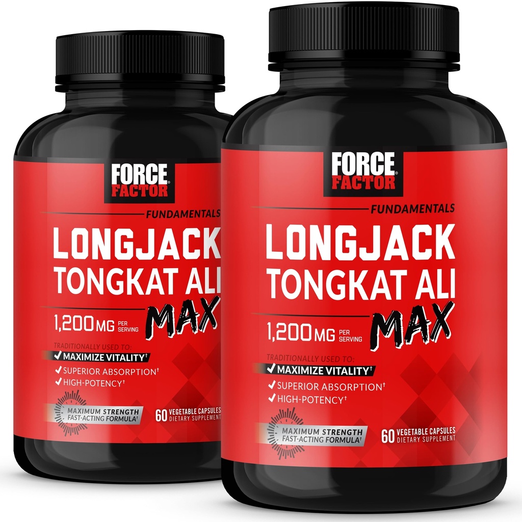 Force Factor Longjack Tongkat Ali Max, 남성용 Tongkat Ali, 남성 체력 및 활력 보충 우수한 흡수, 1200mg, 120 캡슐, 2-Pack에 대 한 키 천연 성분으로 만든