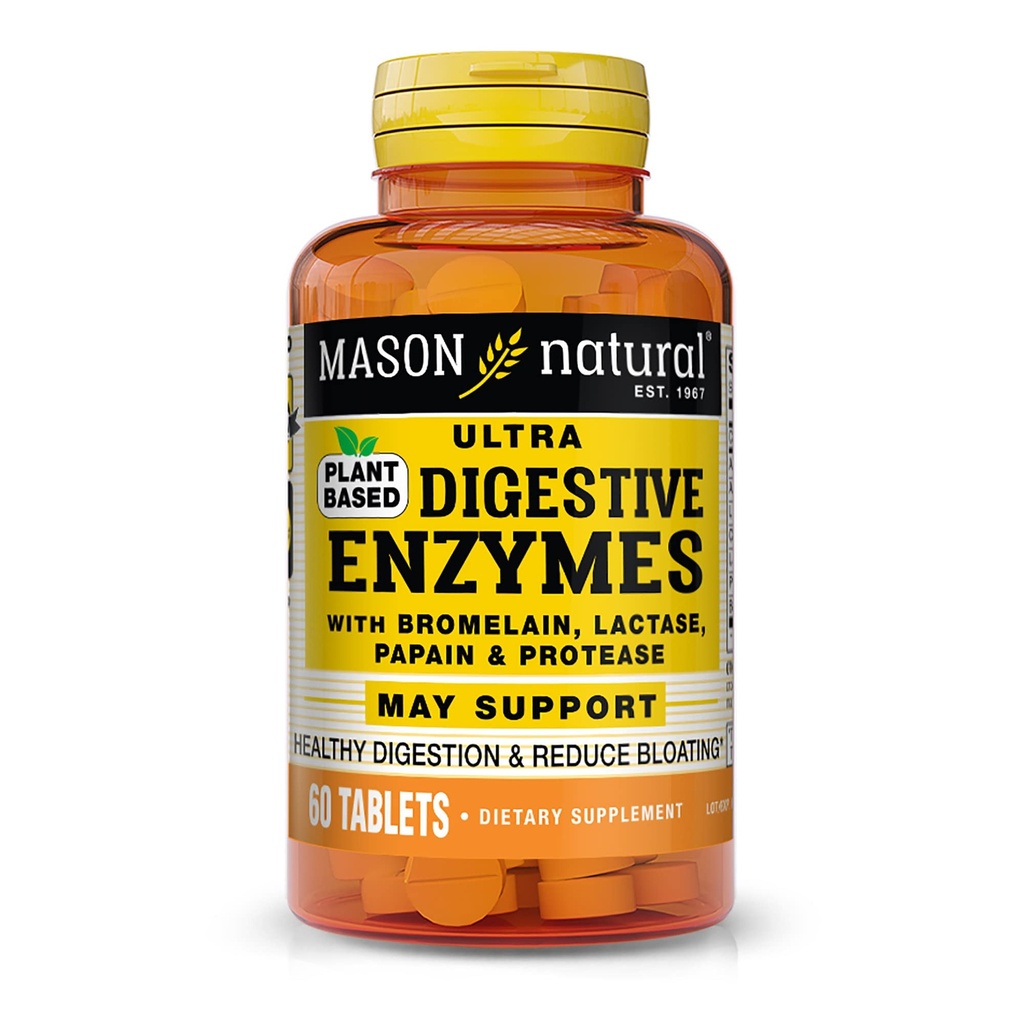 MASON NATURAL Plant는 Bromelain, Lactase, Papain & Protease를 가진 매우 소화 효소를 근거를 두었습니다 - 건강한 소화를 지원하고, 60의 캡슐을 감소시키십시오