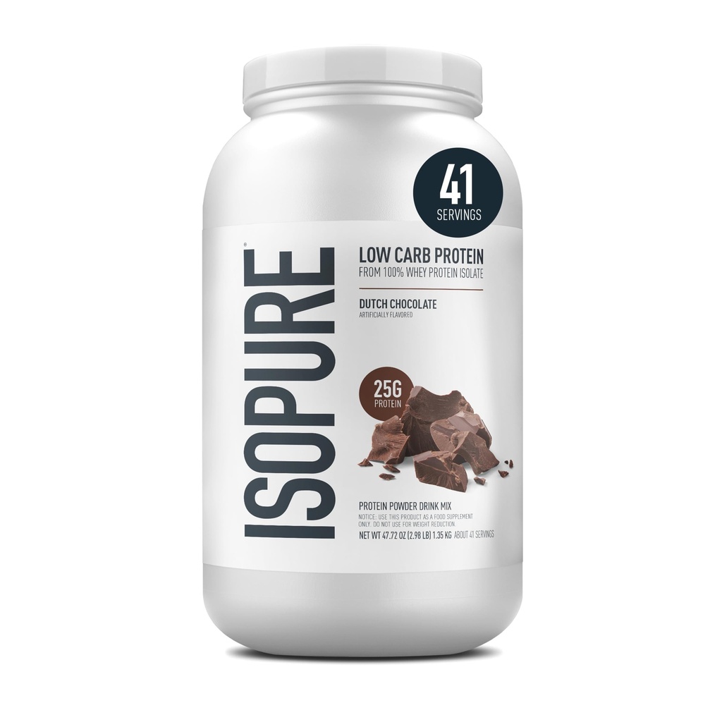 Isopure 낮은 Carb 100 % 순수한 Whey Isolate Protein Powder, Lactose Free, Gluten Free, 비타민과 함께, 네덜란드 초콜릿, 25g Protein Per 서빙 당, 3.07 Lbs, 41 서빙 (5 월 Vary)