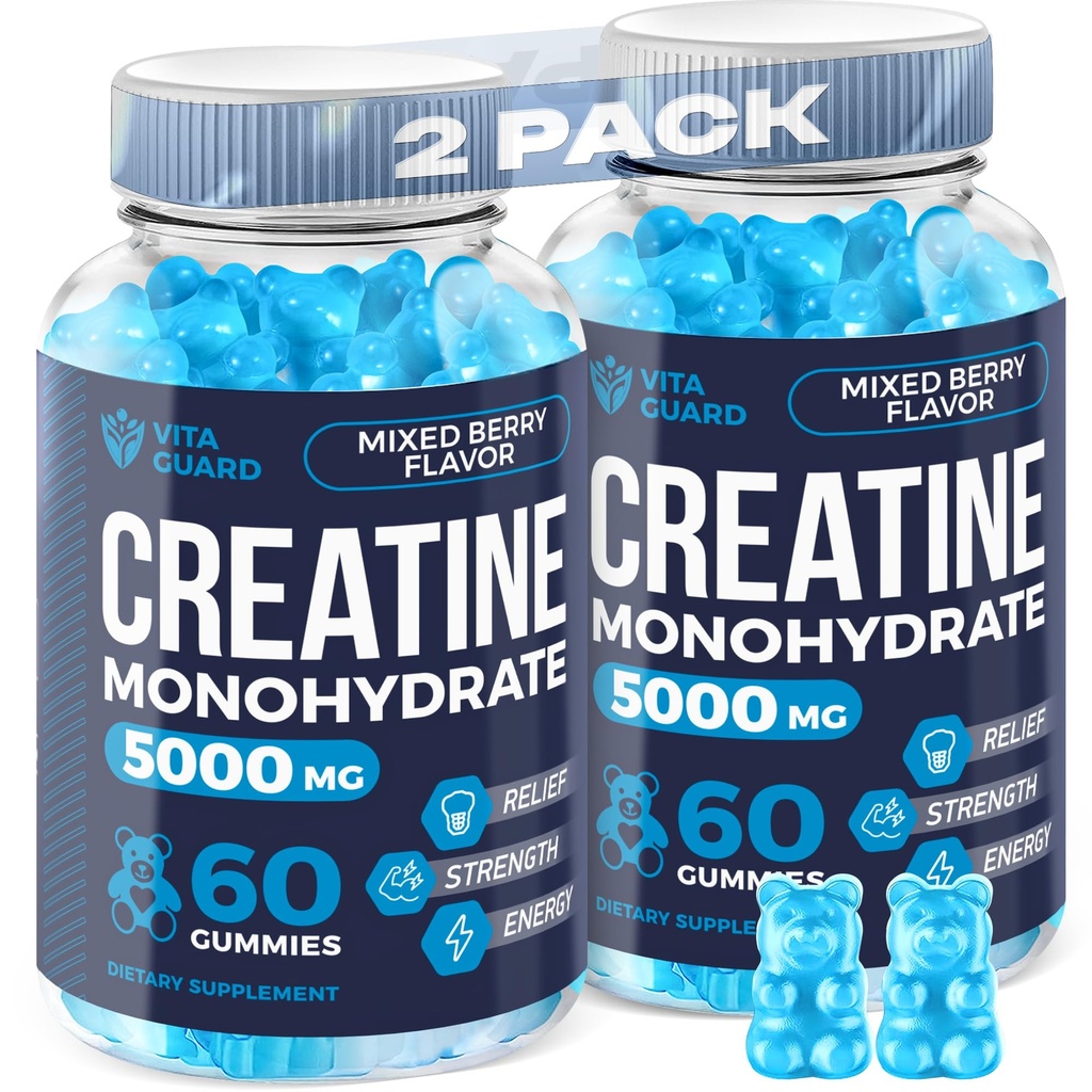 5000mg Creatine Monohydrate Gummies 남성과 여성 궁극적 인 근육 빌더, 에너지 부스터 & 전 운동 보충교재 (2 팩)
