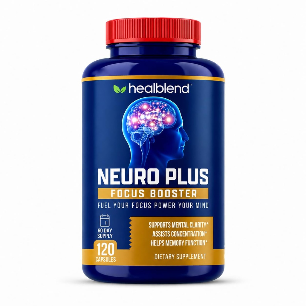 healblend Neuro Plus Focus Booster - 비타민 B6, B12, Folate와 고급 두뇌 지원 보충 - 메모리, 농도, 정신 Clarity & Cognitive 기능 향상 - 120 캡슐