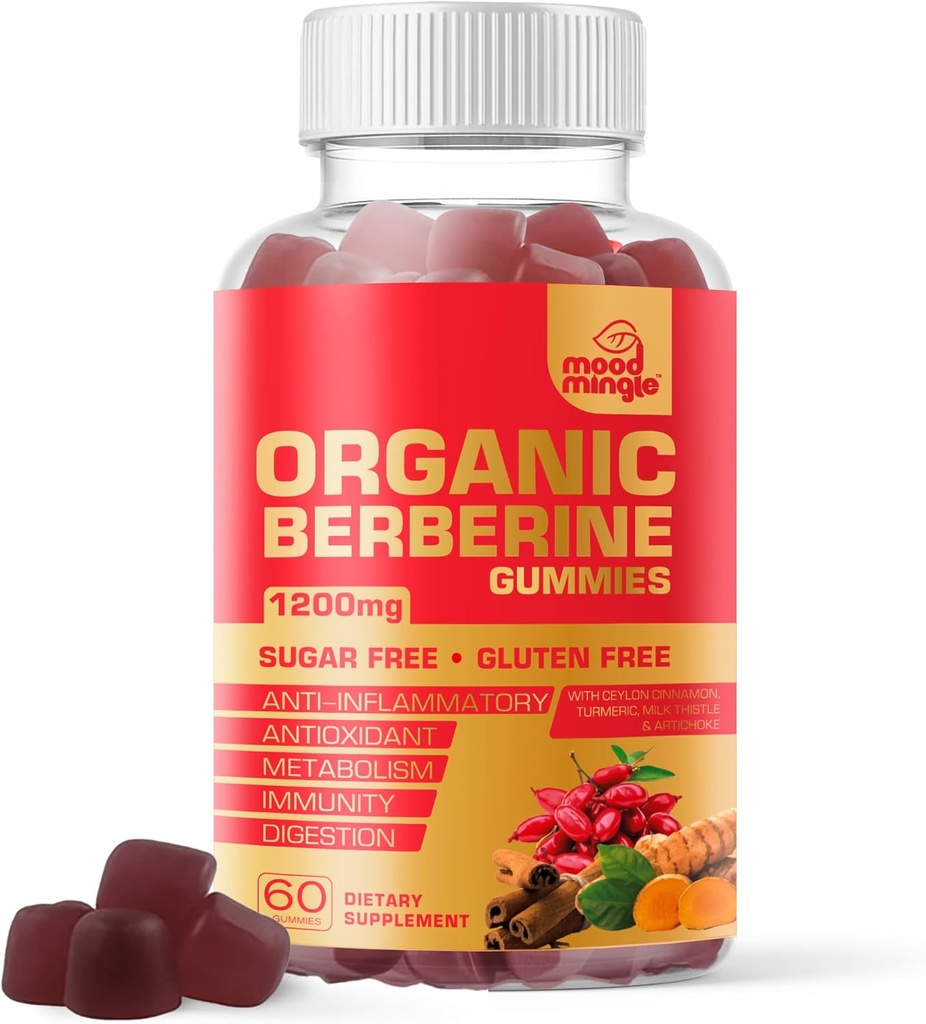 Berberine 보충 Gummies (1200mg) Ceylon Cinnamon, Turmeric, 우유 Thistle & Artichoke - 설탕 무료, 글루텐 무료, GMP 품질