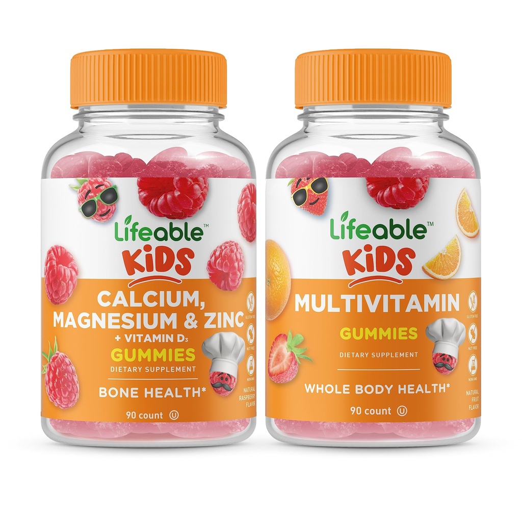 Lifeable 칼슘 마그네슘 & 아연 아이 + Multivitamin 아이, Gummies 번들 - 훌륭한 타스팅, 비타민 보충, 글루텐 무료, GMO 무료, Chewable Gummy