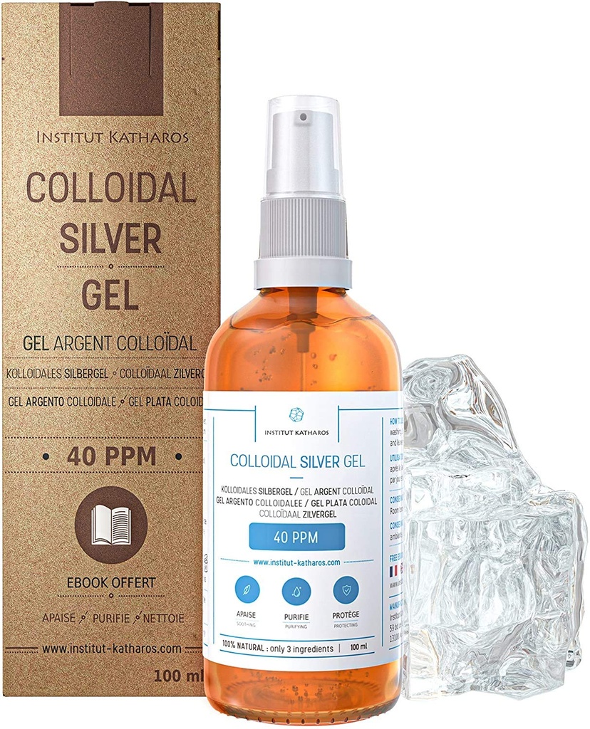 Pure Colloidal Silver Gel 40 PPM • 100 % 천연 및 3 성분 • Optimal Texture 및 흡수 (크림보다 더 나은) • Amber Glass 및 Ultra-Practical Pump • Ebook 포함 • Institut Katharos