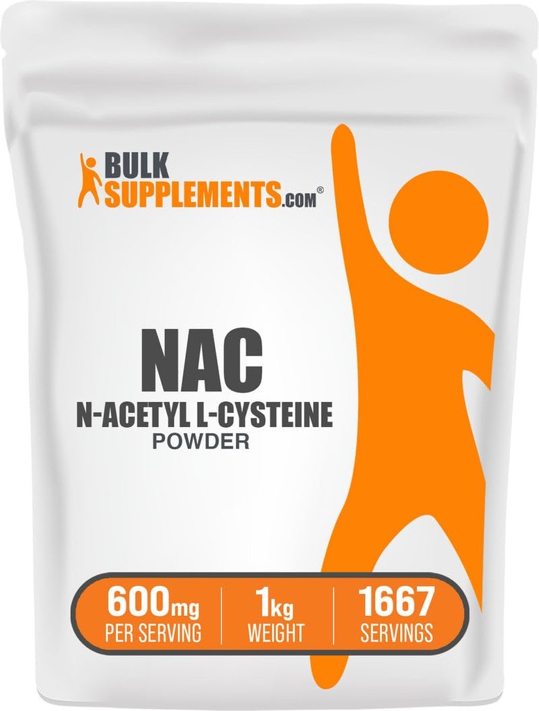 BulkSupplements.com NAC 분말 - N-Acetyl Cysteine 600mg, NAC 보충 - 산화 방지제 지원, 글루텐 무료 - 600mg 서빙 당, 1667 서빙, 1kg (2.2 파운드) (팩 1)