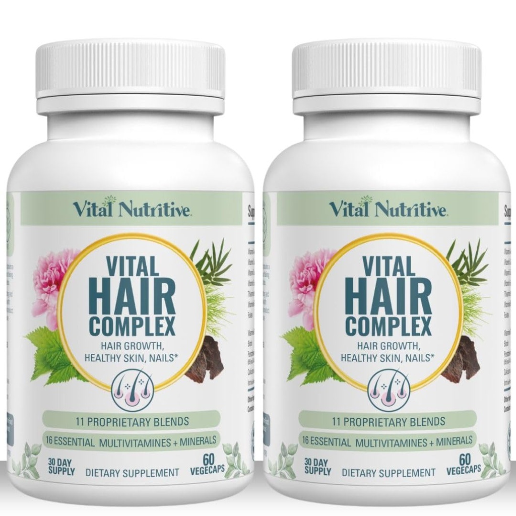 Vital Hair Complex - 여성과 남성을위한 헤어 성장 비타민 - 비타민 B - 건강한 헤어 스킨 및 손톱을위한 헤어 성장 보충 -Hormone & 글루텐 무료 - 여성 비타민