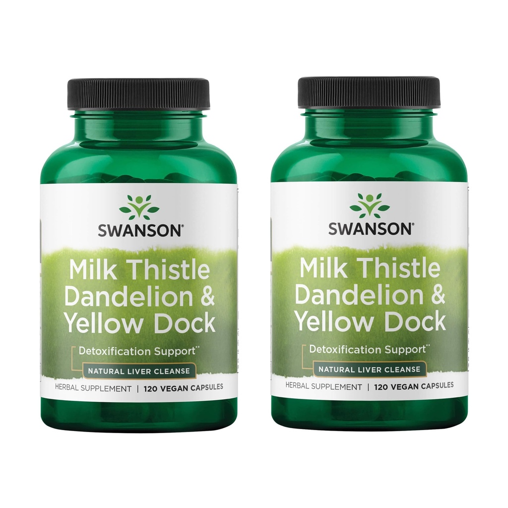 Swanson Milk Thistle, Dandelion & Yellow Dock - Herbal Liver Support Supplement - 전반적인 건강을 유지하는 데 도움이되는 천연 보충 - (120 캡슐) (2 팩)